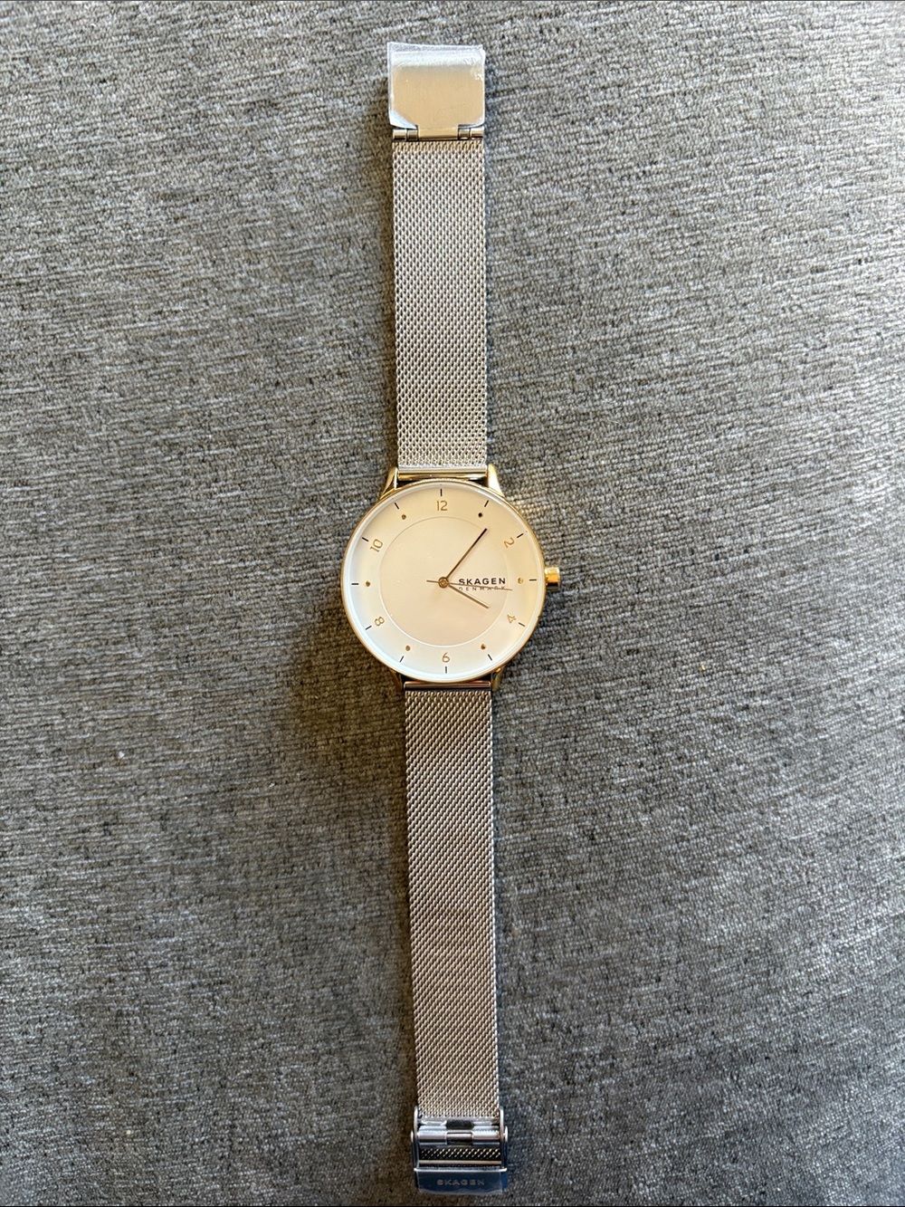 Skagen Silver Mesh Watch with Cream Dial and Gold Trim
